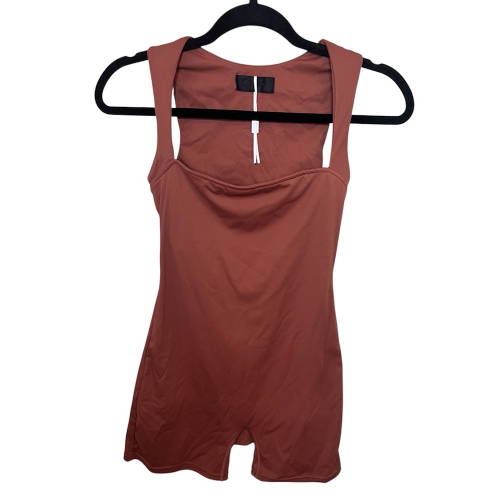 Qinsen Square Neck Tank Top Tummy Control Bodycon Stretch Shorts Jumpsuit Small